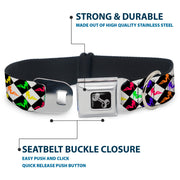 Dog Bone Seatbelt Buckle Collar - Mud Flap Girl Diamonds Black/White/Multi Neon