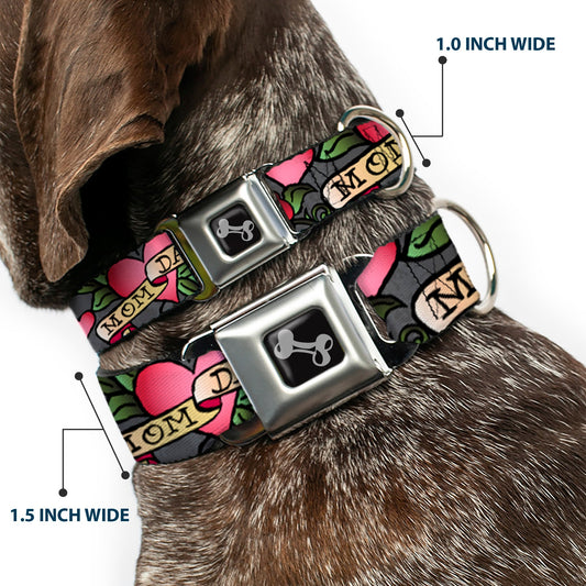 Dog Bone Seatbelt Buckle Collar - Mom & Dad Gray
