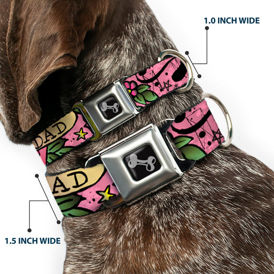 Dog Bone Seatbelt Buckle Collar - Mom & Dad Pink