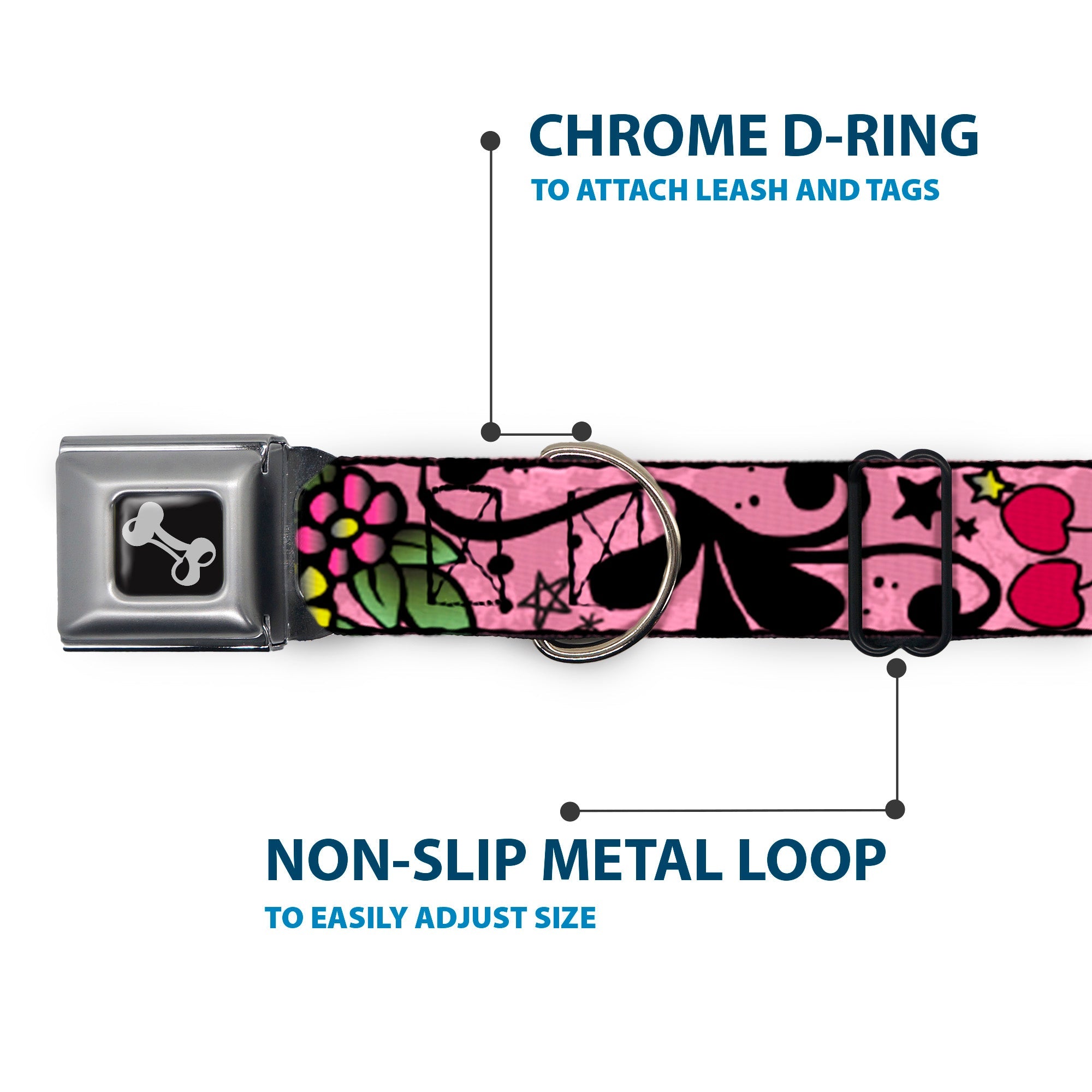Dog Bone Seatbelt Buckle Collar - Mom & Dad Pink
