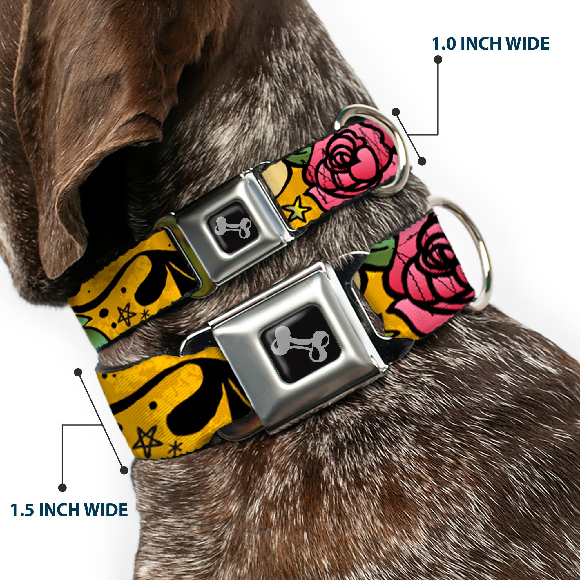 Dog Bone Seatbelt Buckle Collar - Mom & Dad Yellow