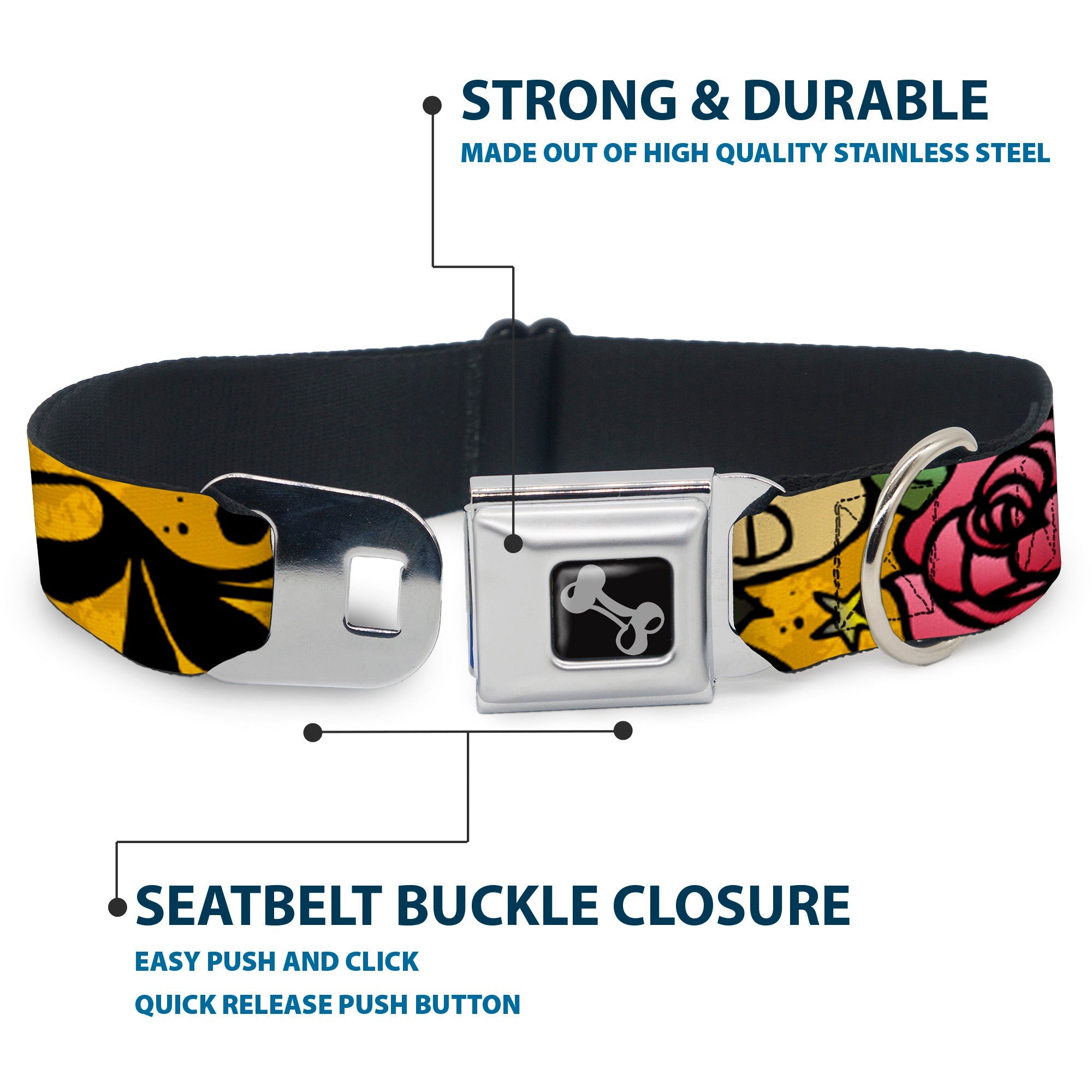 Dog Bone Seatbelt Buckle Collar - Mom & Dad Yellow