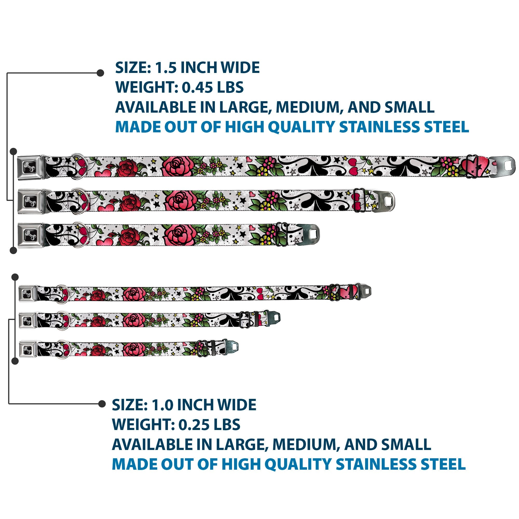 Dog Bone Seatbelt Buckle Collar - Mom & Dad CLOSE-UP White