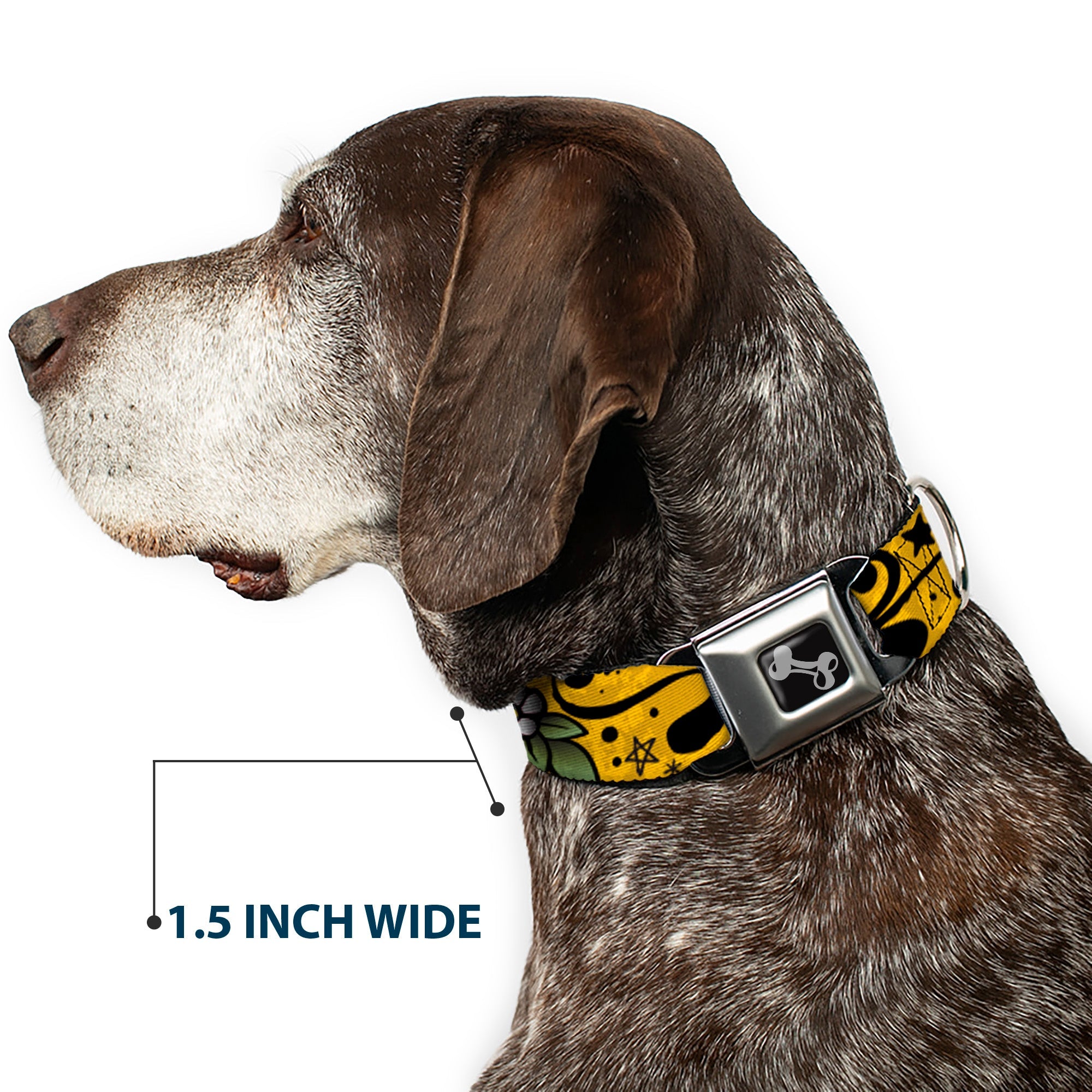 Dog Bone Seatbelt Buckle Collar - Mom & Dad CLOSE-UP Yellow