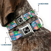 Dog Bone Seatbelt Buckle Collar - Madras Plaid Pink