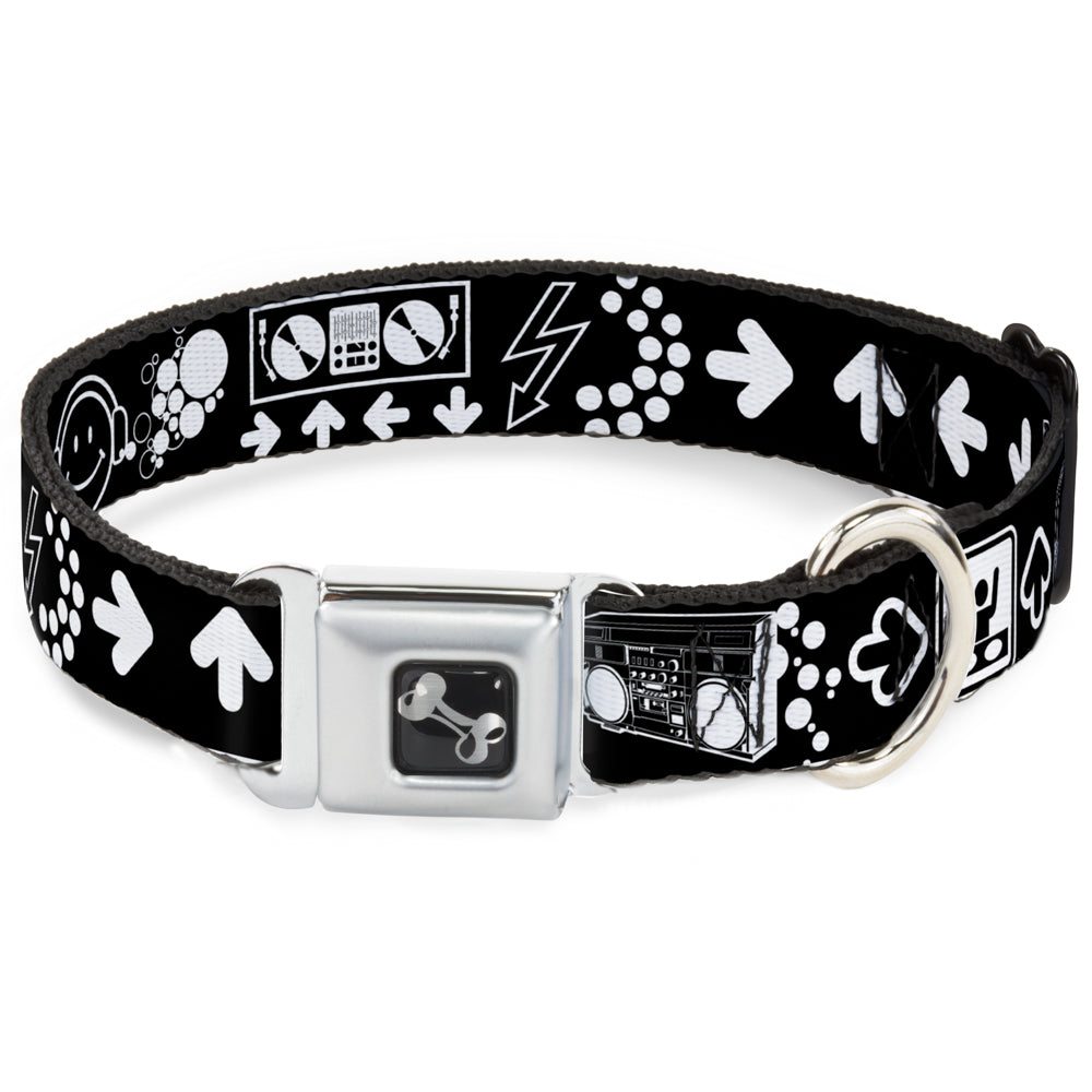Dog Bone Seatbelt Buckle Collar - Music Happy Face