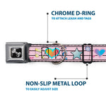 Dog Bone Seatbelt Buckle Collar - Music Notes Pink