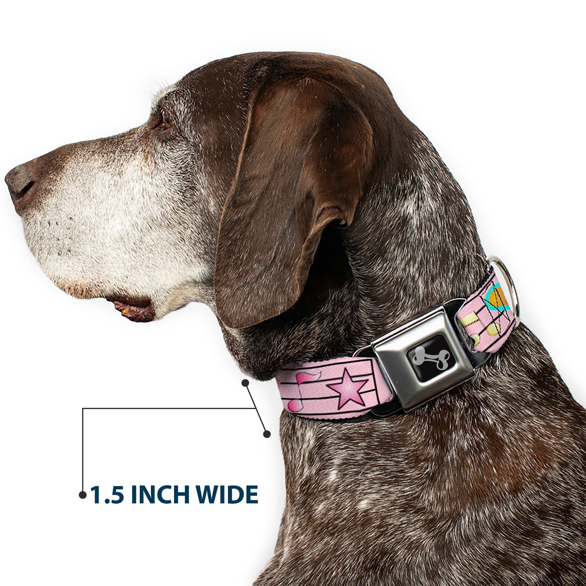 Dog Bone Seatbelt Buckle Collar - Music Notes Pink