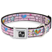 Dog Bone Seatbelt Buckle Collar - Music Notes Pink