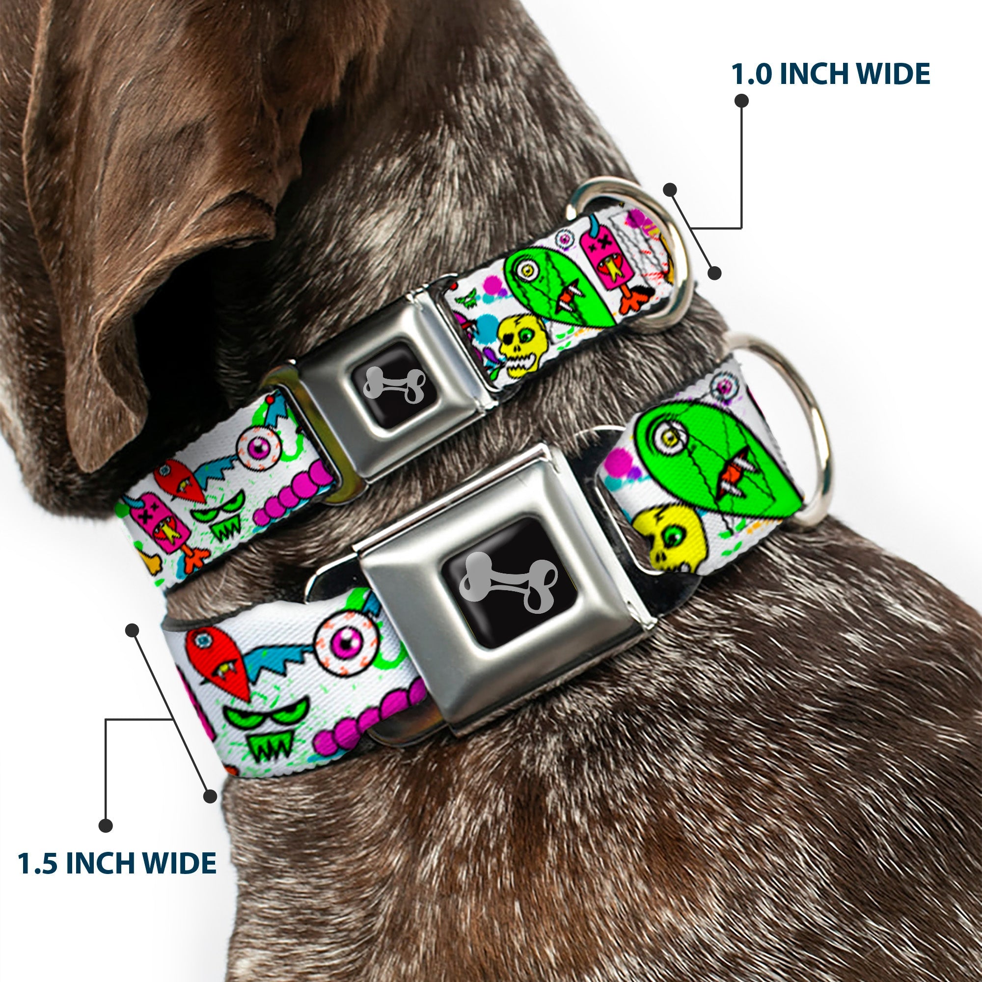 Dog Bone Seatbelt Buckle Collar - Monsters White