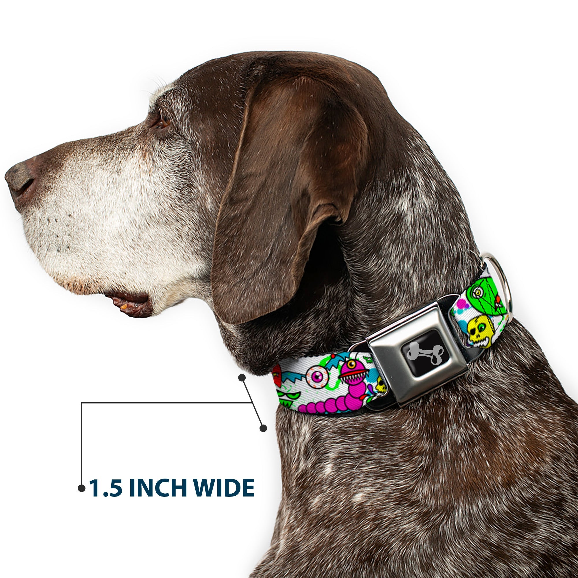 Dog Bone Seatbelt Buckle Collar - Monsters White