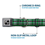 Dog Bone Seatbelt Buckle Collar - Mini Houndstooth Green/Black/Gray