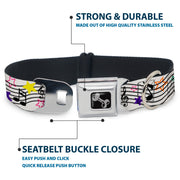Dog Bone Seatbelt Buckle Collar - Music Notes Stars White/Black/Multi Color