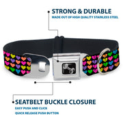 Dog Bone Seatbelt Buckle Collar - Mini Hearts Black/Multi Neon