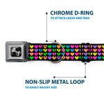 Dog Bone Seatbelt Buckle Collar - Mini Hearts Black/Multi Neon