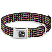 Dog Bone Seatbelt Buckle Collar - Mini Hearts Black/Multi Neon