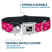 Dog Bone Seatbelt Buckle Collar - Mini Peace Hearts Fuchsia/White
