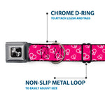 Dog Bone Seatbelt Buckle Collar - Mini Peace Hearts Fuchsia/White