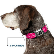 Dog Bone Seatbelt Buckle Collar - Mini Peace Hearts Fuchsia/White