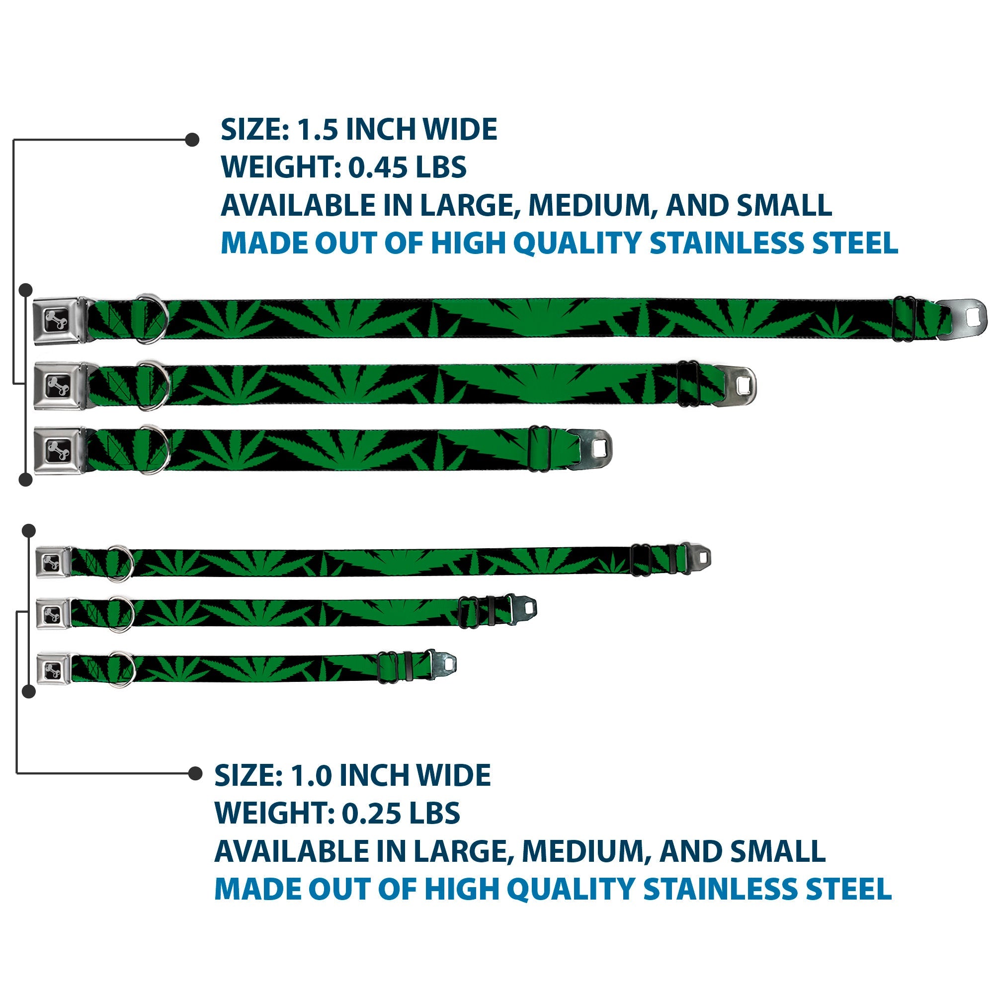Buckle-Down Seatbelt Buckle Dog Collar - Marijuana Leaf Close-Up