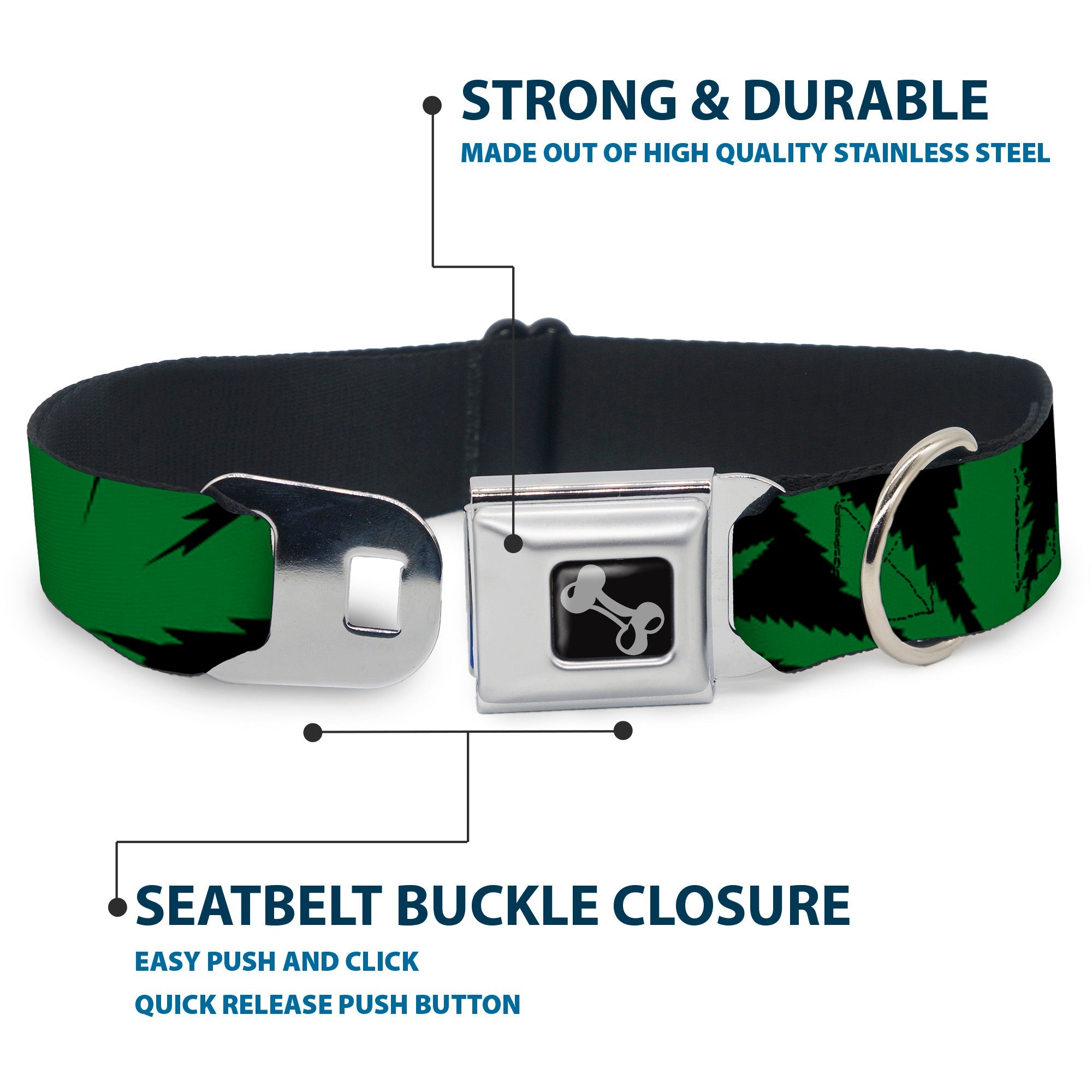 Buckle-Down Seatbelt Buckle Dog Collar - Marijuana Leaf Close-Up