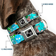 Dog Bone Seatbelt Buckle Collar - Music Skulls Multi Color