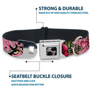 Dog Bone Seatbelt Buckle Collar - Mom & Dad CLOSE-UP Pink w/Sparrows
