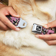 Dog Bone Seatbelt Buckle Collar - Mom & Dad CLOSE-UP Pink w/Sparrows