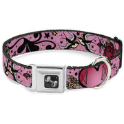 Dog Bone Seatbelt Buckle Collar - Mom & Dad CLOSE-UP Pink w/Sparrows