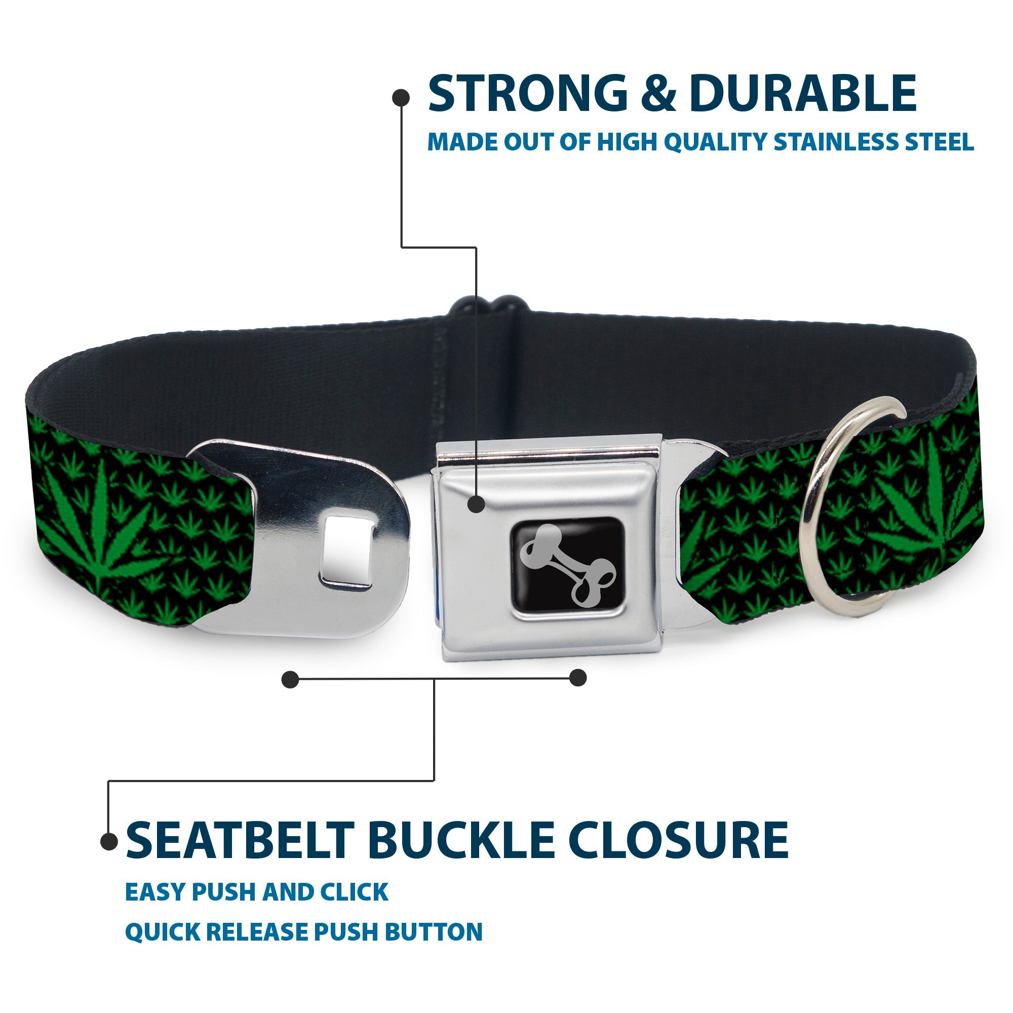 Buckle-Down Seatbelt Buckle Dog Collar - Marijuana Garden Black/Green