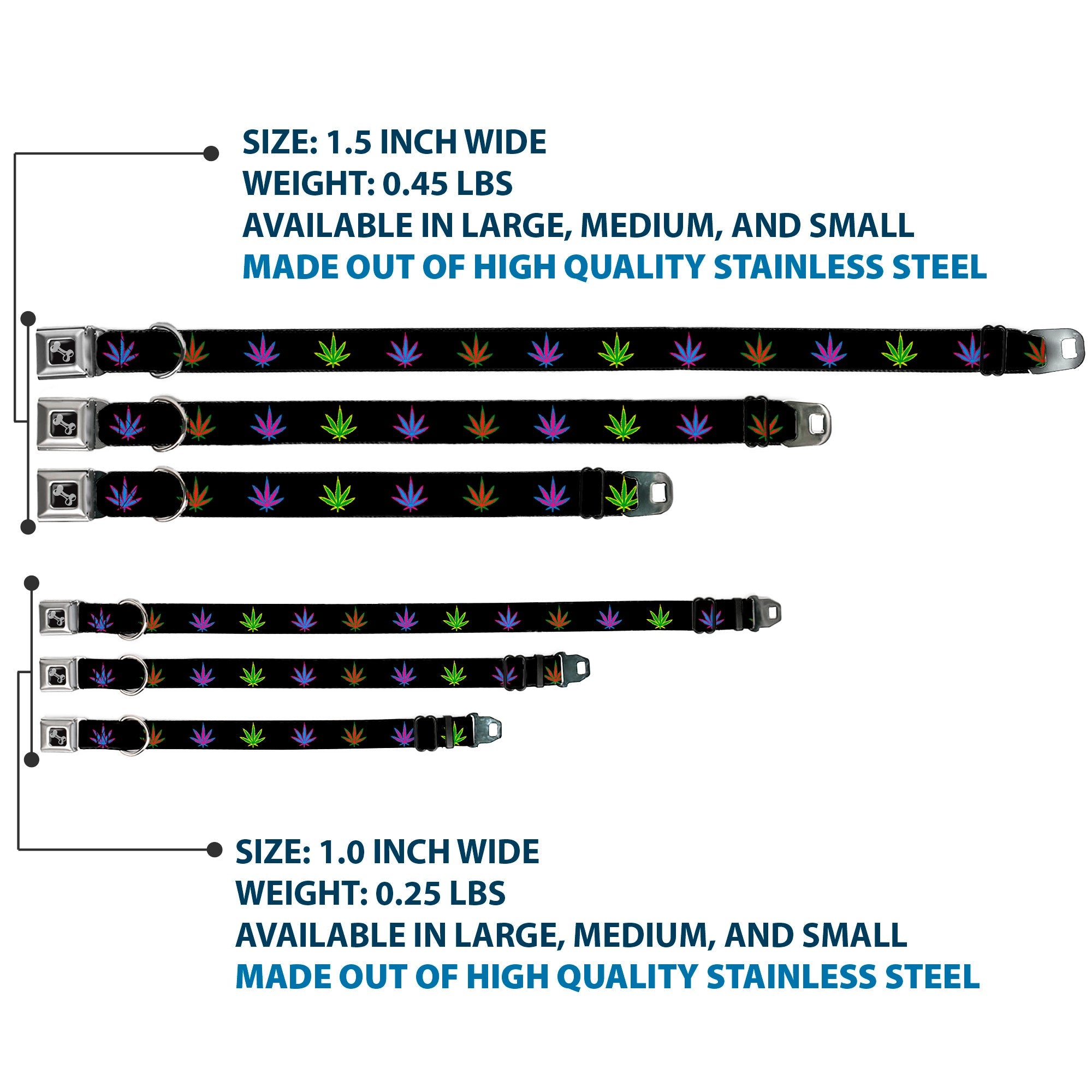 Buckle-Down Seatbelt Buckle Dog Collar - Marijuana Leaf Repeat Black/Multi Color