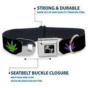 Buckle-Down Seatbelt Buckle Dog Collar - Marijuana Leaf Repeat Black/Multi Color