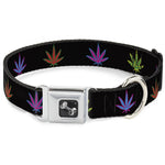 Buckle-Down Seatbelt Buckle Dog Collar - Marijuana Leaf Repeat Black/Multi Color