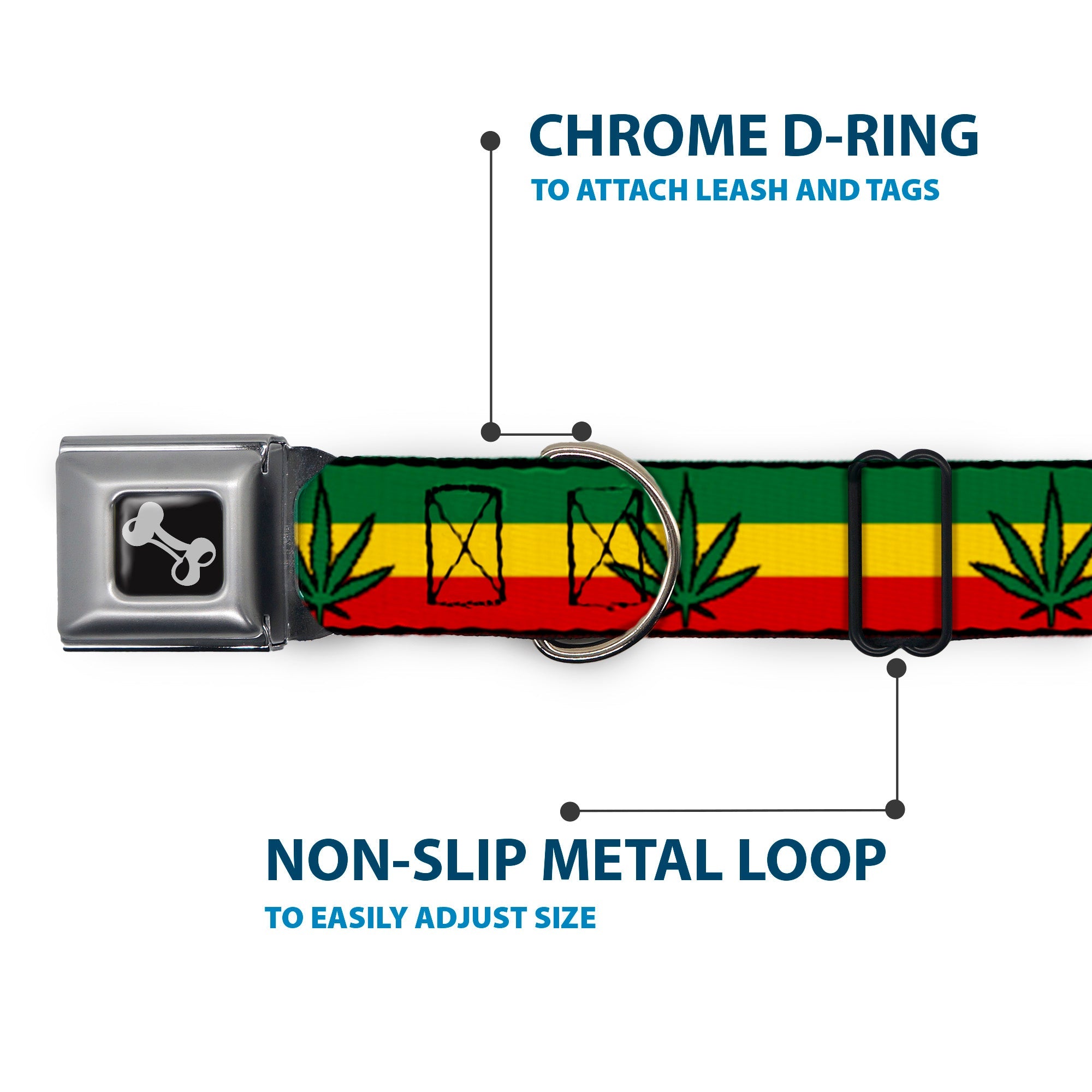 Buckle-Down Seatbelt Buckle Dog Collar - Marijuana Leaf Repeat Rasta