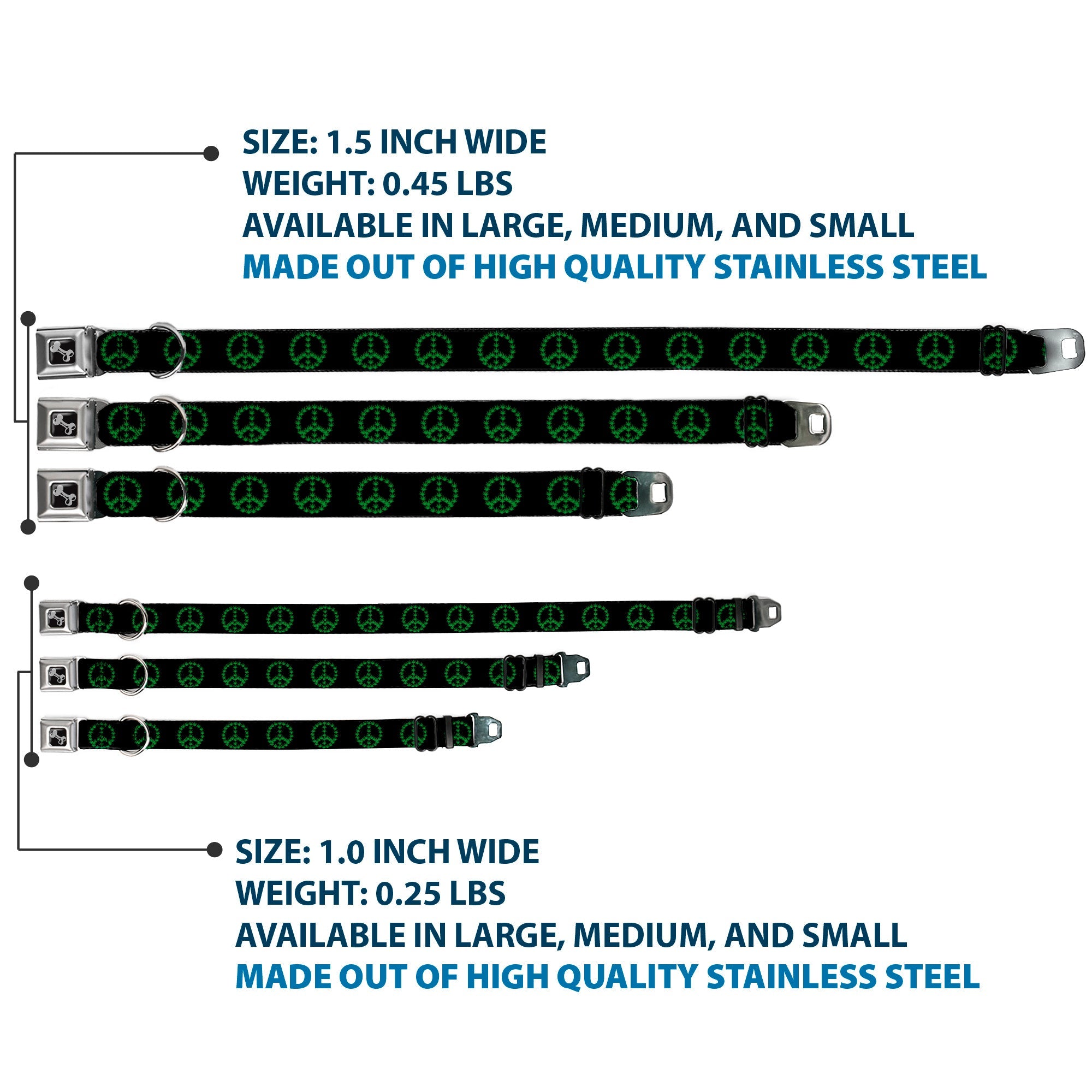 Buckle-Down Seatbelt Buckle Dog Collar - Marijuana Peace Repeat Black/Green