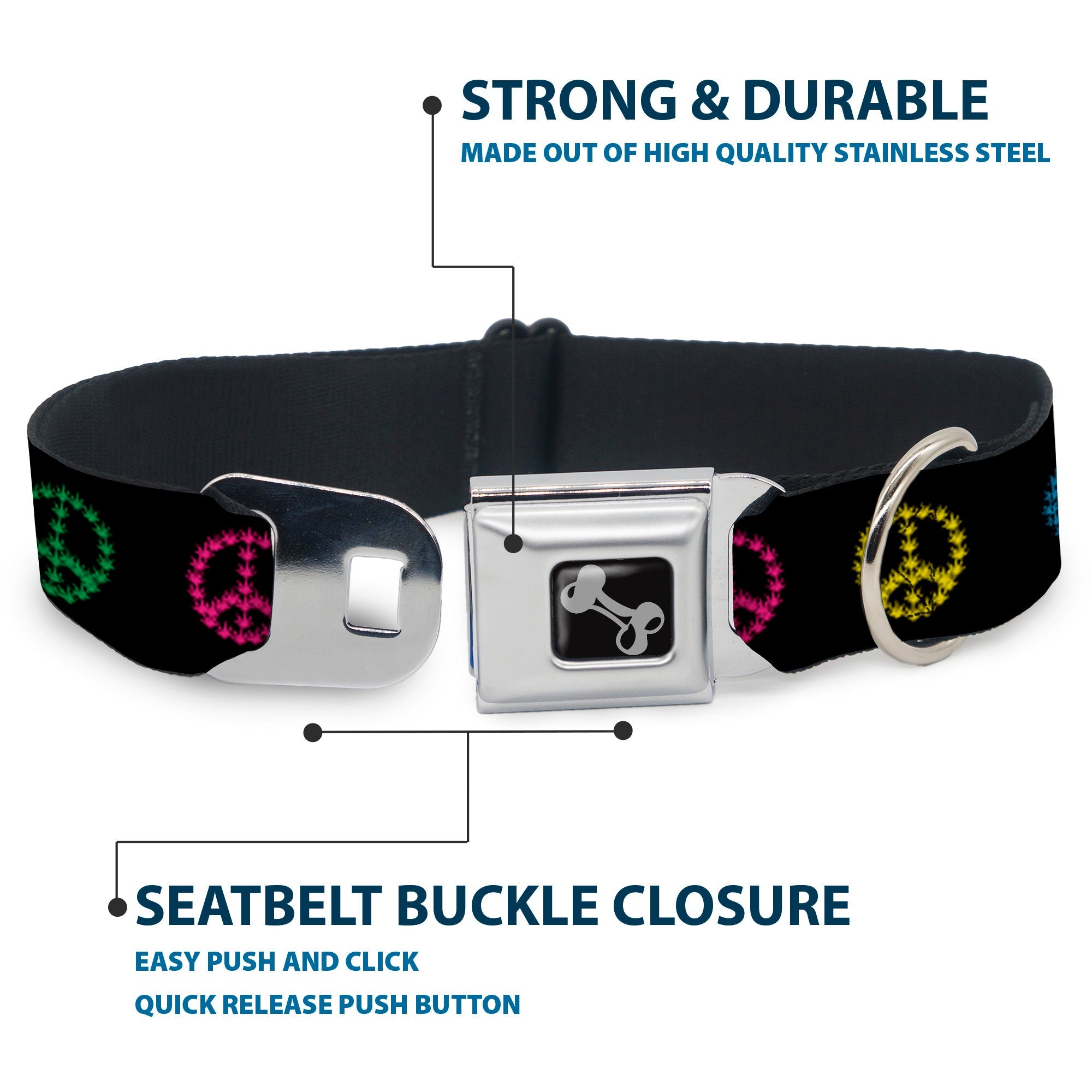 Buckle-Down Seatbelt Buckle Dog Collar - Marijuana Peace Repeat Black/Multi Color