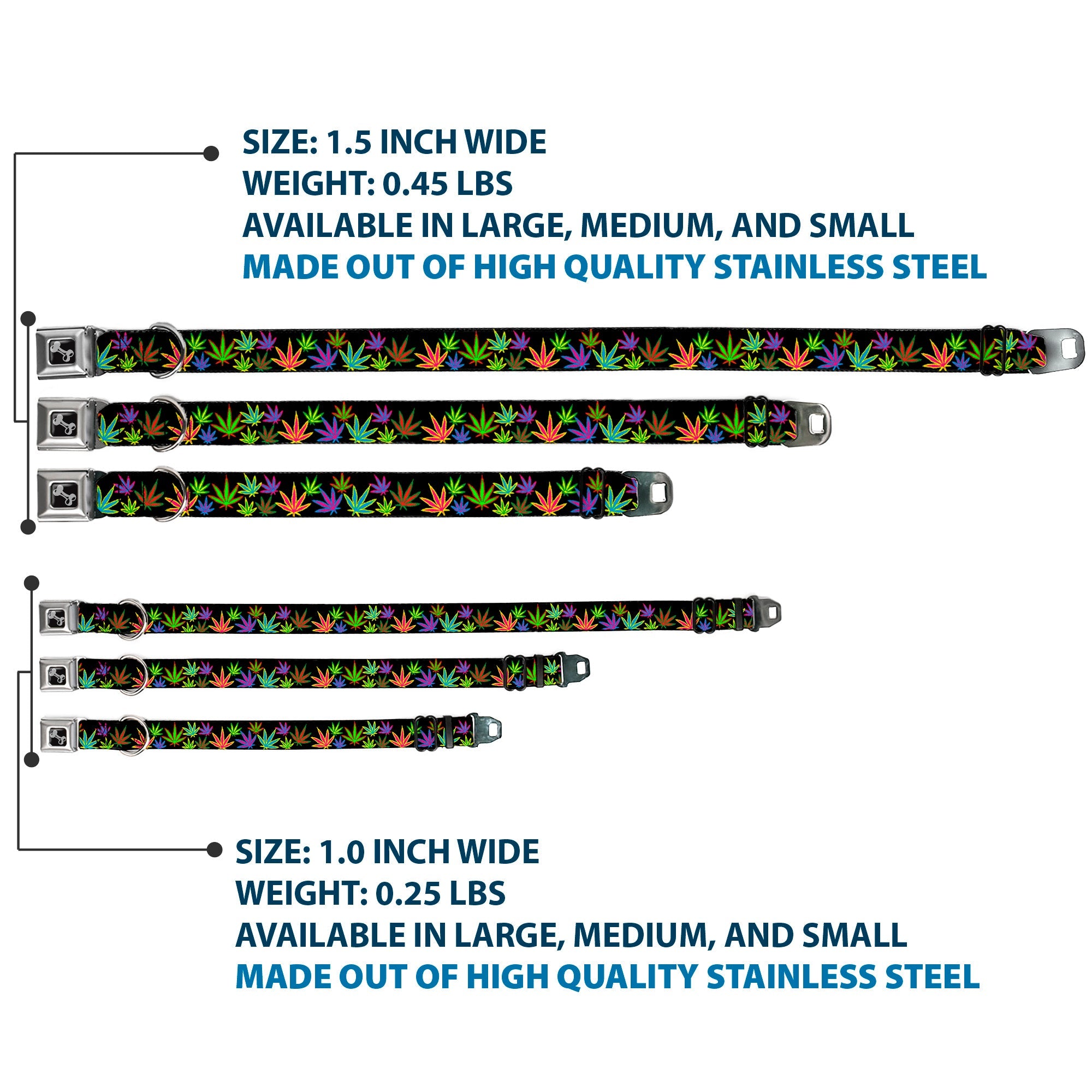 Buckle-Down Seatbelt Buckle Dog Collar - Multi Marijuana Leaves Black/Multi Color