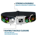Buckle-Down Seatbelt Buckle Dog Collar - Multi Marijuana Leaves Black/Multi Color