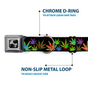Buckle-Down Seatbelt Buckle Dog Collar - Multi Marijuana Leaves Black/Multi Color