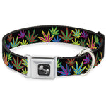 Buckle-Down Seatbelt Buckle Dog Collar - Multi Marijuana Leaves Black/Multi Color
