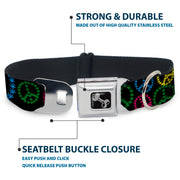 Buckle-Down Seatbelt Buckle Dog Collar - Multi Marijuana Peace Black/Multi Color