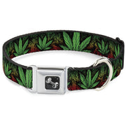 Buckle-Down Seatbelt Buckle Dog Collar - Marijuana Haze Rasta/Black