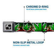 Buckle-Down Seatbelt Buckle Dog Collar - Marijuana Haze Rasta/White