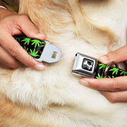 Buckle-Down Seatbelt Buckle Dog Collar - Marijuana Reflection Black/Yellow/Green