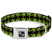 Buckle-Down Seatbelt Buckle Dog Collar - Marijuana Reflection Black/Yellow/Green