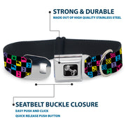 Dog Bone Seatbelt Buckle Collar - Musical Checkers Black/Neon