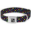 Load image into Gallery viewer, Dog Bone Seatbelt Buckle Collar - Musical Checkers Black/Neon

