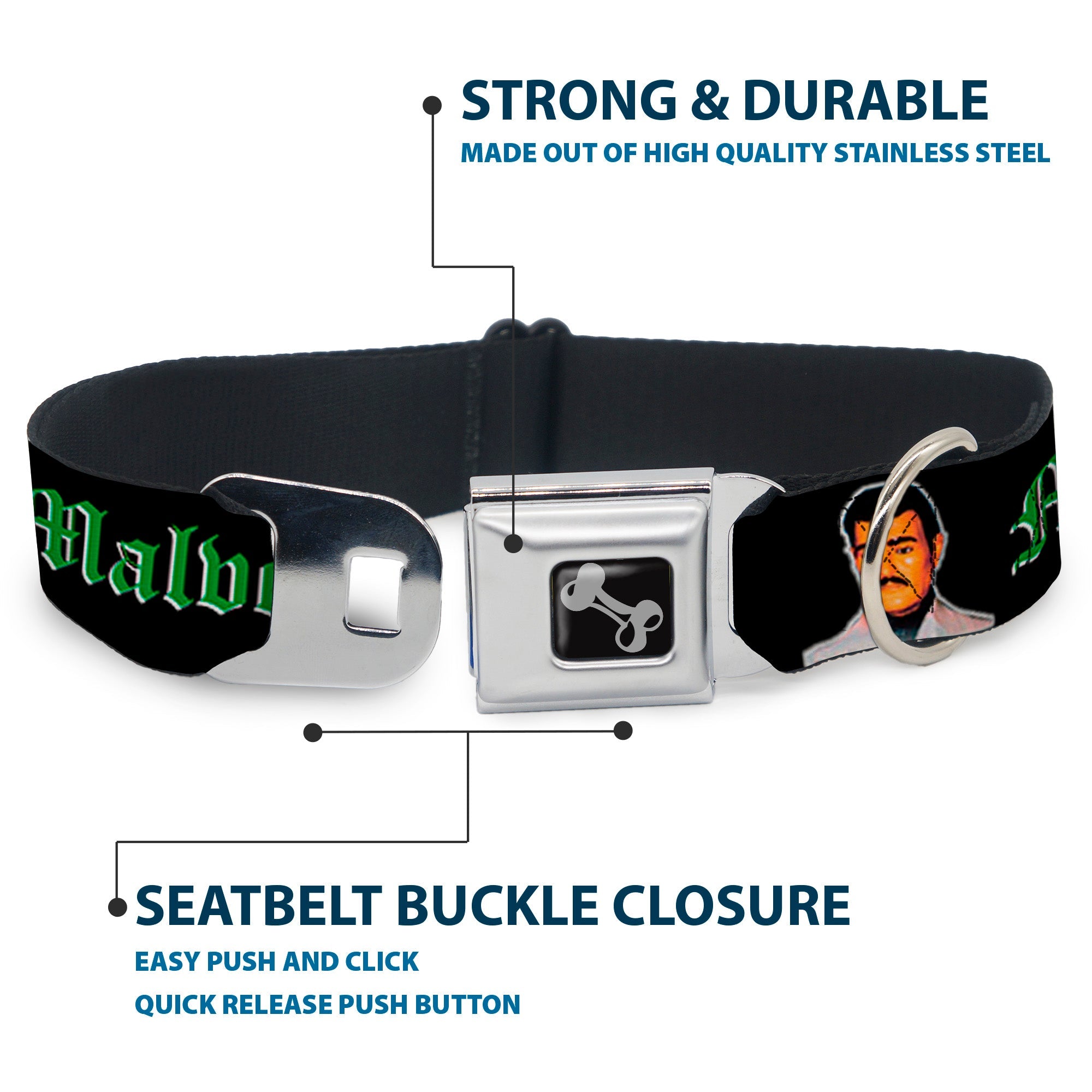 Dog Bone Seatbelt Buckle Collar - Malverde Repeat