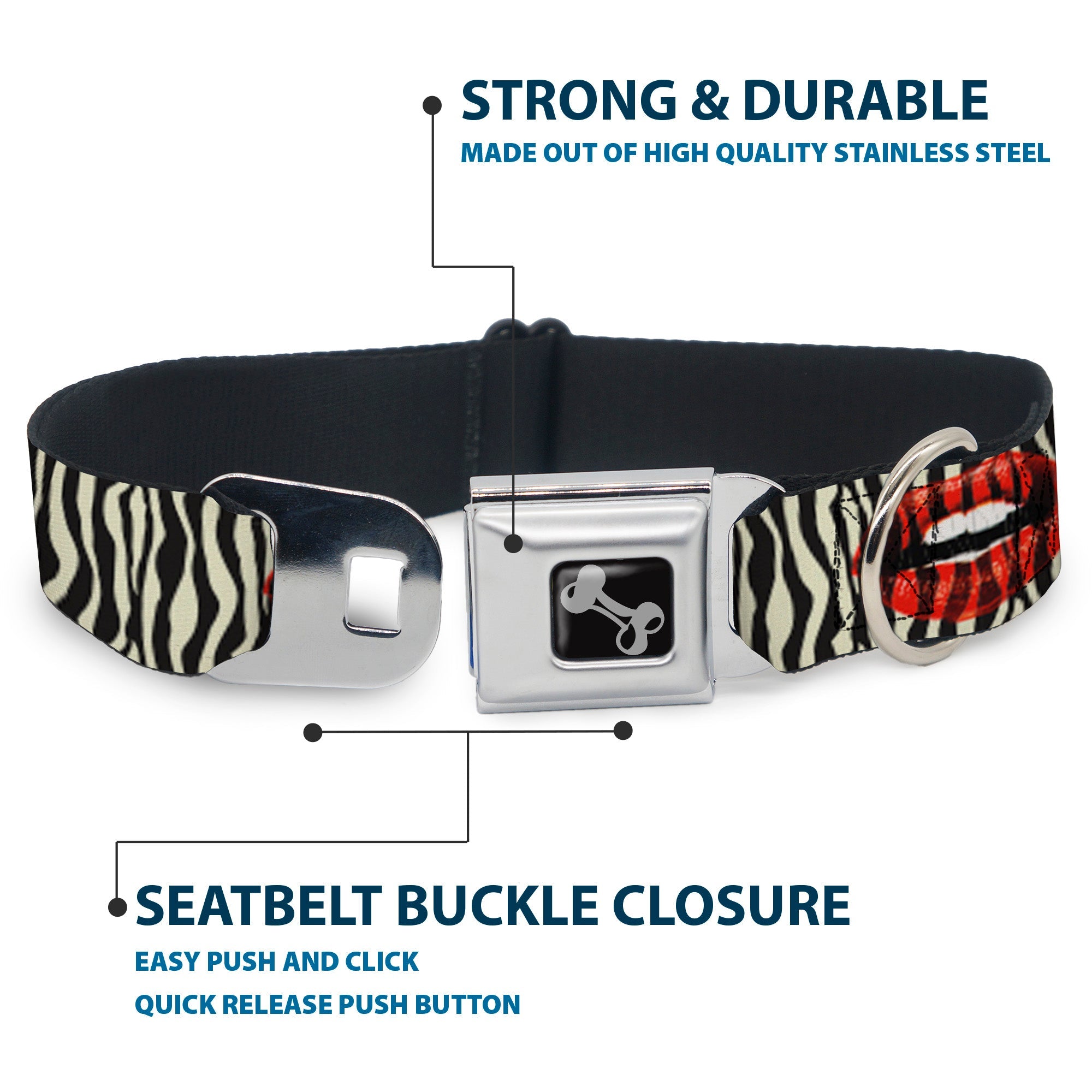 Dog Bone Seatbelt Buckle Collar - Mouth Zebra