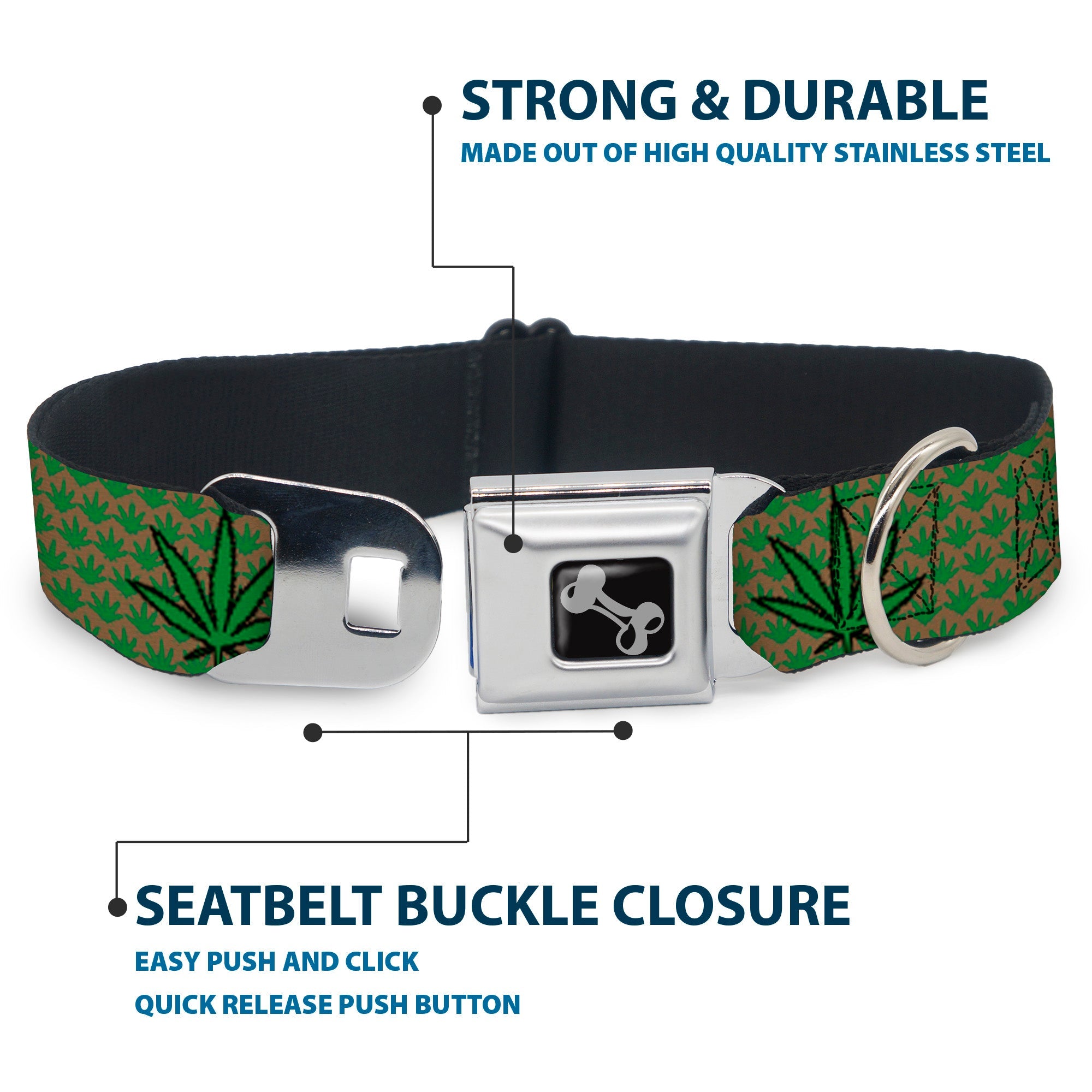 Buckle-Down Seatbelt Buckle Dog Collar - Marijuana Garden Tan/Green